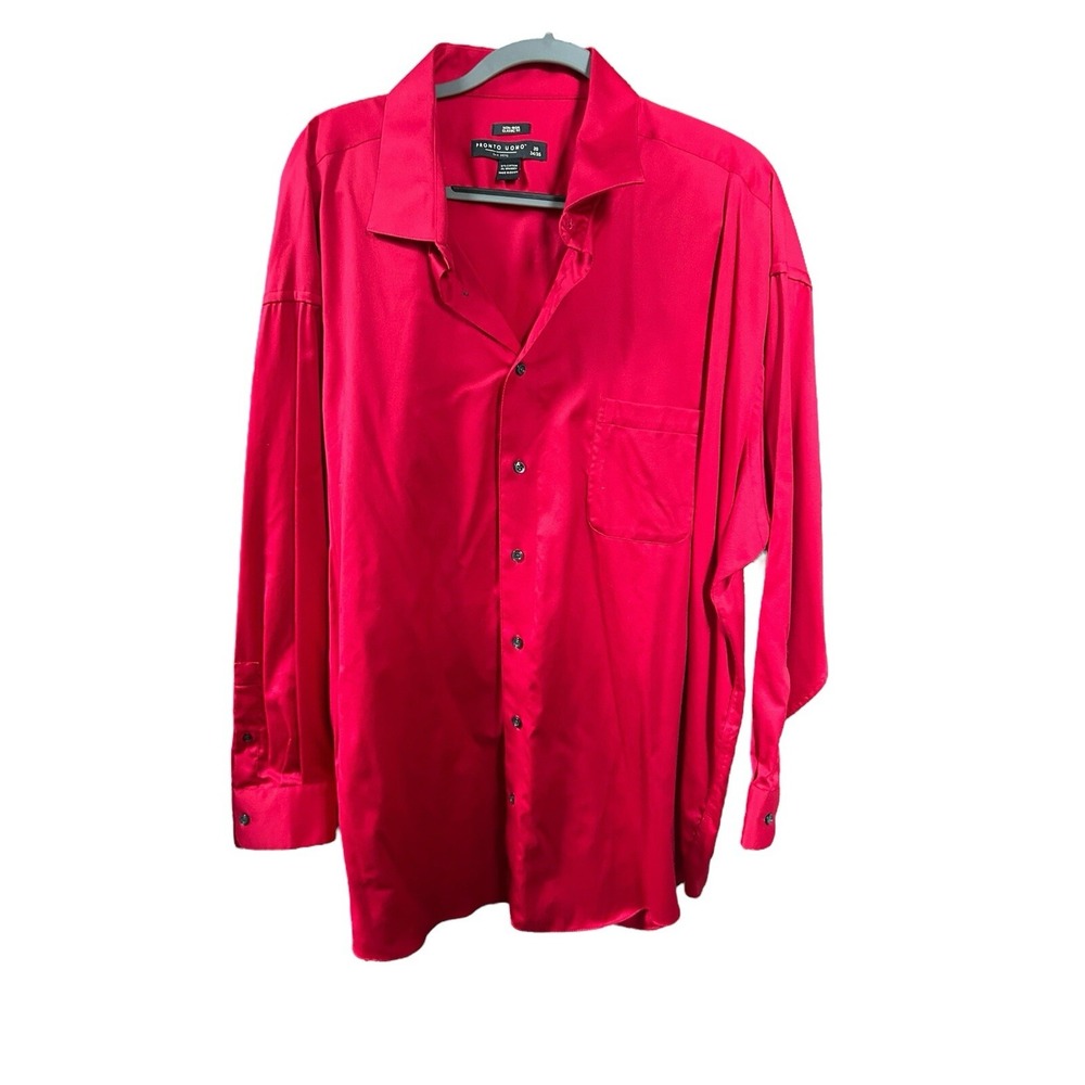 Pronto Uomo Men's Red Classic Fit Long Sleeve Dress Shirt Size 20‎ 34/35